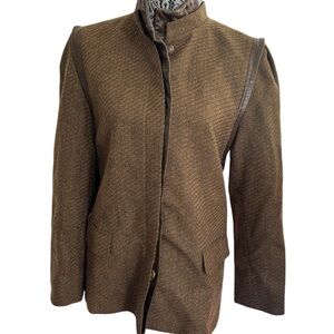 Vintage Escada Brown Military Jacket with Leather Accents